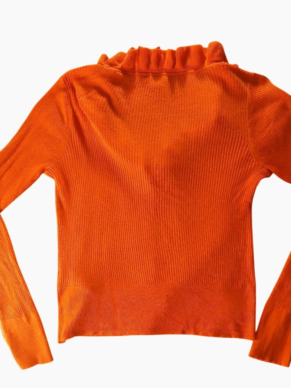 J Crew Womens Orange Silk Cashmere Blend Ruffle Cardigan Sweater Size L Fall - Picture 11 of 11